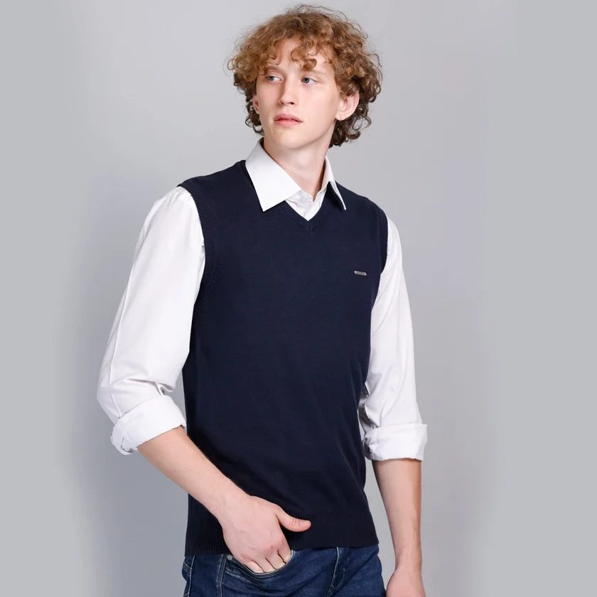 cOTTON Navy V-Neck Sleeveless Pullover - GODFREY